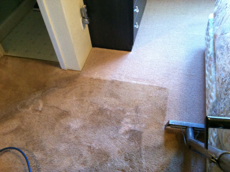 Tan carpet-before very soiled